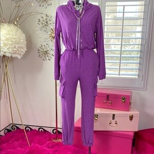Lavender Luxe Textured Cargo Jogging Set
